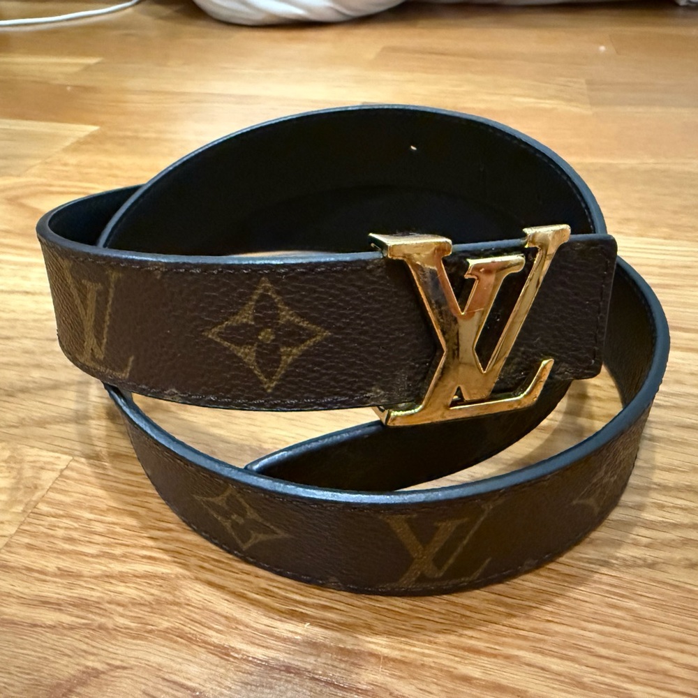 Louis Vuitton Monogram Belt with Gold LV Buckle